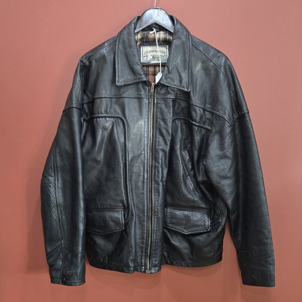Vintage leather bomber jacket by American Crossroads
